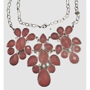 Pink Floral Leaf Rhinestone Chandelier Runway Statement  Jewelry Necklace
